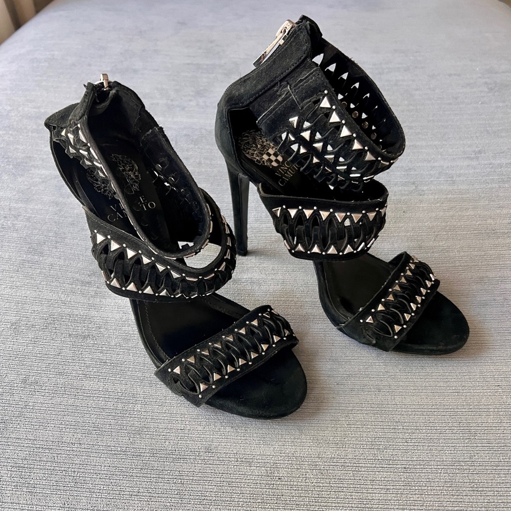 Vince Camuto Black Suede Studded Heels Size 6.5 - Picture 2 of 7